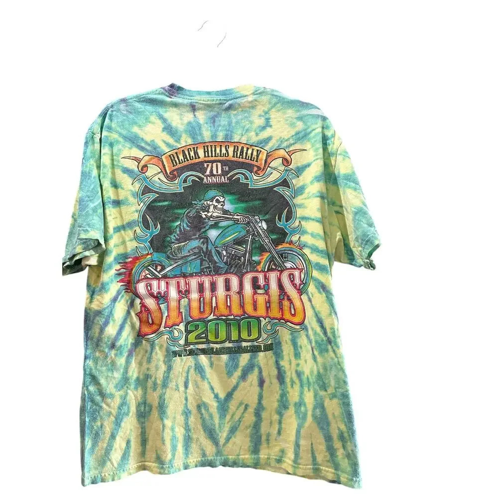 Vintage 2010 Sturgis Black Hills Rally Tye Die Biker Old Faded T-Shirt large